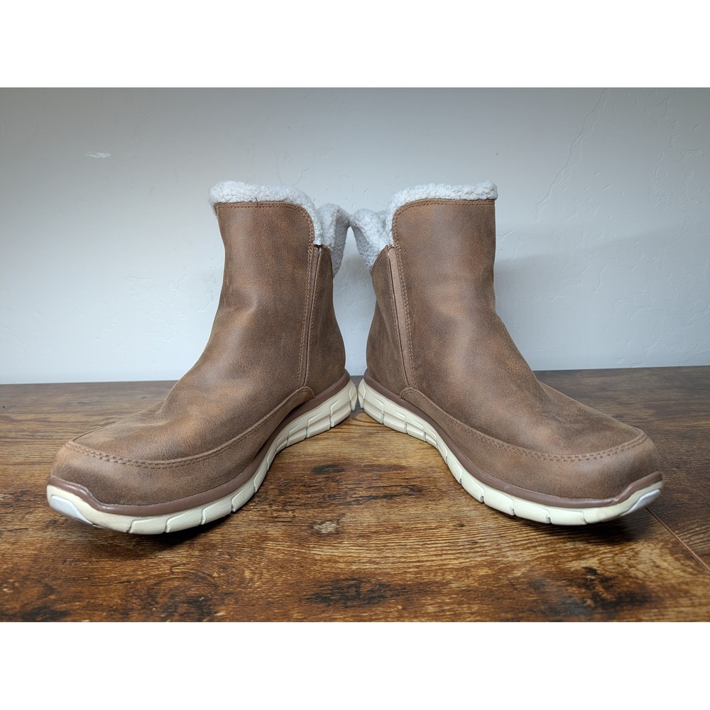 Skechers Synergy Winter Nights Brown Faux Fur Lined Ankle Boots Womens 11
